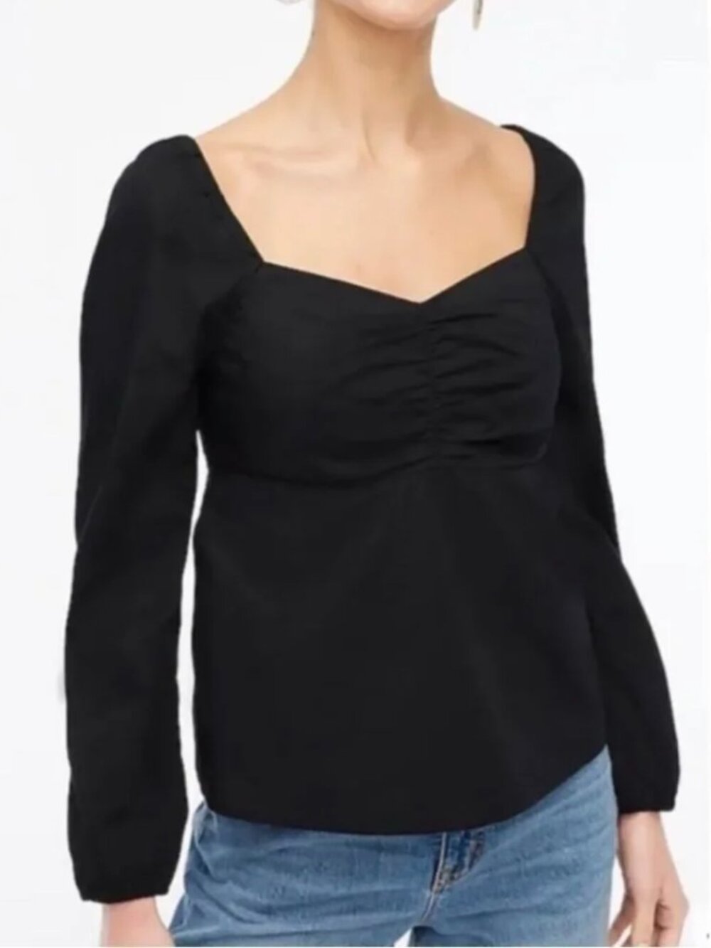 NWT J. Crew Women's Black Square Neck Smocked Long Sleeve Top Sz 16